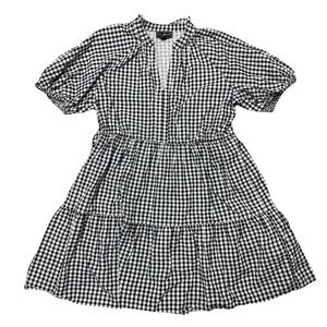 Ivy Street Black White Gingham Checked Cotton Tiered Puffed Sleeve Mini Dress M